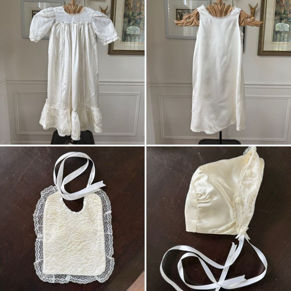 Vintage Tagless 4 Piece Infant Christening Gown Set Ivory